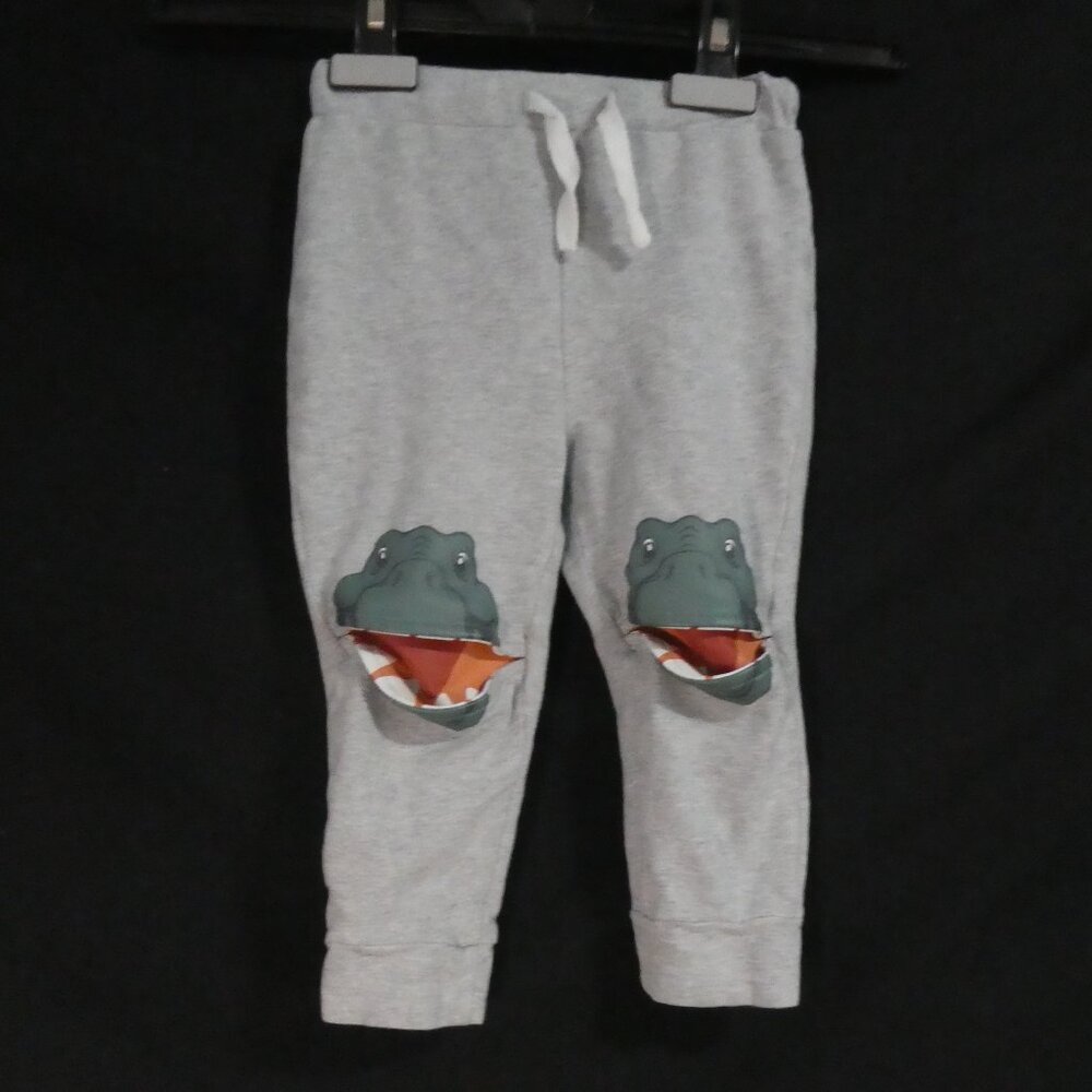 Grey Sweatpants Decorated With Dinosaur Teeth At The Knees | size 24 months